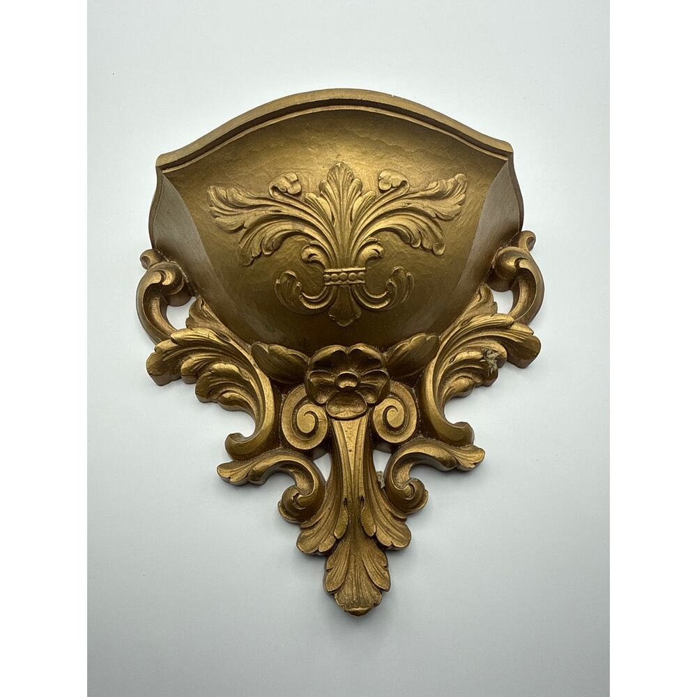 HOMCO vintage gold pocket sconce is a Collectible wall planter ornate rococo